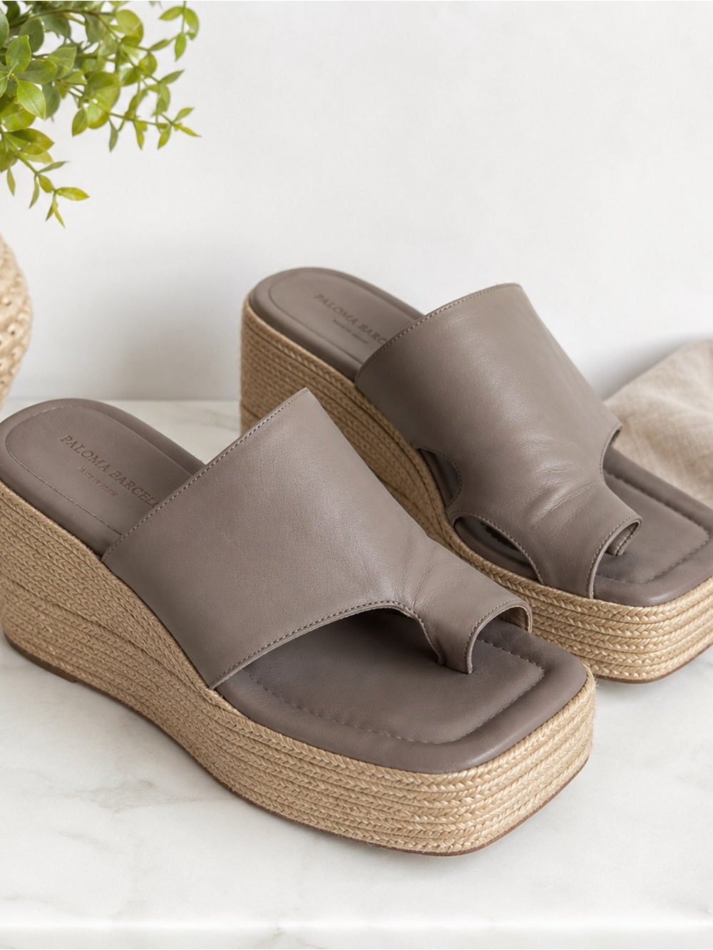 Paloma Barceló Leather Platform Espadrille Wedge Slide Sandals